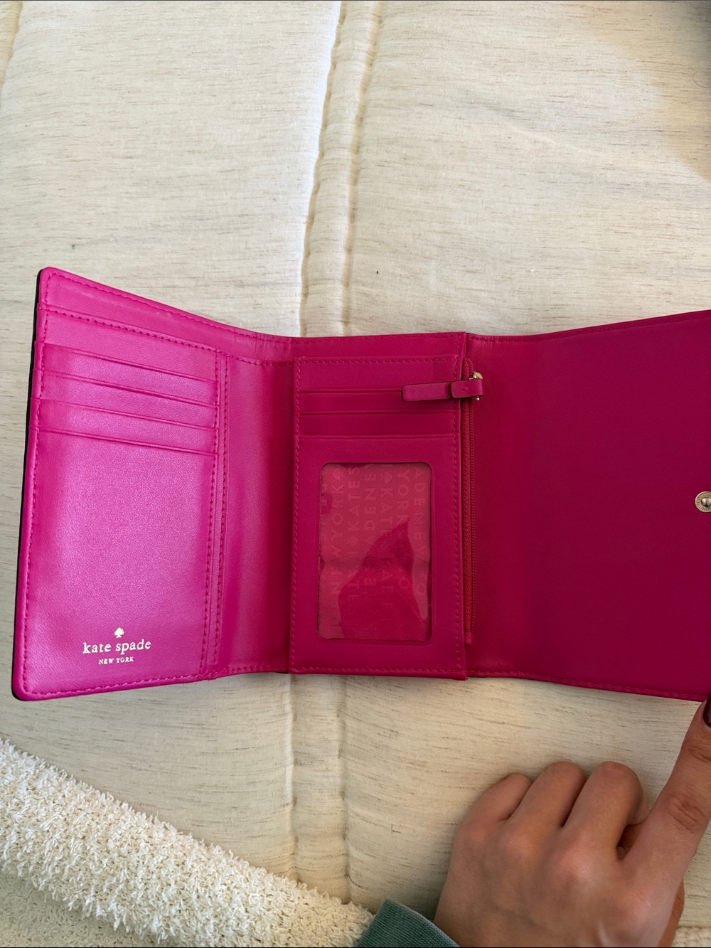 kate spade Pebbled Leather Trifold Wallet in Fuchsia Pink - Picture 2 of 5